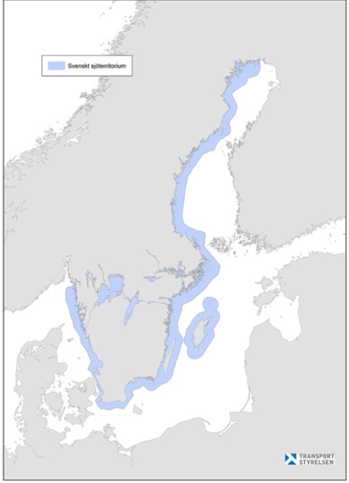 Karta som visar Sveriges sjöterritorium där toalettavfallstömning är reglerad.