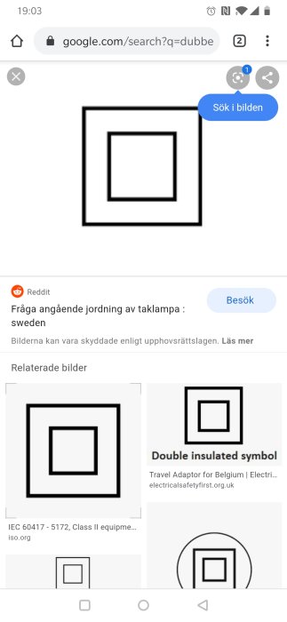 Svartvit symbol för dubbelisolering, två kvadrater, en inuti den andra.