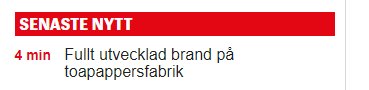 Nyhetsrubrik som meddelar en fullt utvecklad brand på en toalettpappersfabrik.