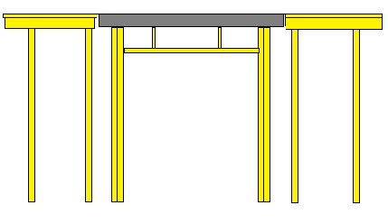 Schematisk illustration av en väggsektion med stående reglar och tre positioner för en balk ovanför en dörröppning.