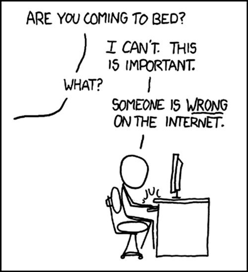 Tecknad bild av en person som sitter vid datorn och säger "SOMEONE IS WRONG ON THE INTERNET.
