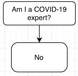 Flödesschema med texten "Am I a COVID-19 expert?" och en pil som pekar till en ruta med texten "No".