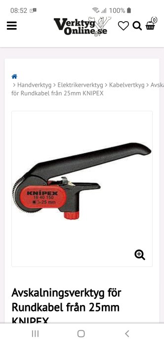 Avskalningsverktyg för rundkabel upp till 25mm i storlek, märkt KNIPEX.