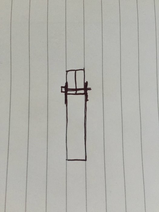 Handritad skiss av en konstruktion på linjerat papper.