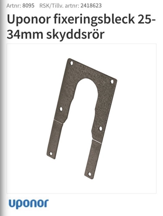 Uponor fixeringsbleck för 25-34mm skyddsrör.