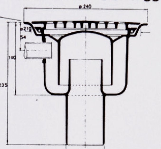 Schematisk ritning av en diskbänk med avloppsrör och vattenlås.