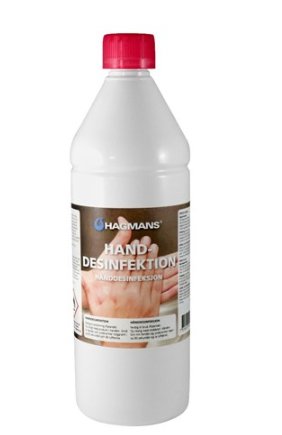 Flaska med 1 liters handdesinfektion från Hagmans.
