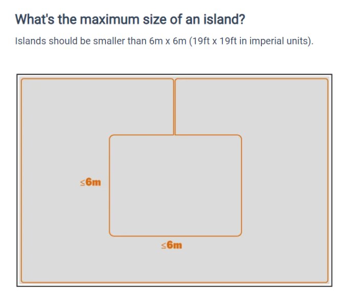 Diagram som illustrerar maximal storlek på en ö, begränsningar på mindre än 6 meter, för robotgräsklippares inställningar.