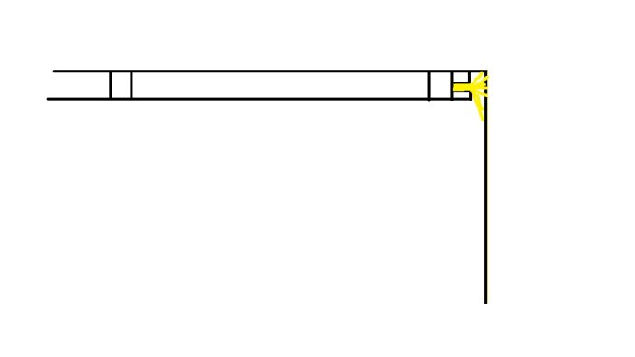 Skiss av badrumsbelysning med downlights och en ledlist som ger släpljus längs en duschvägg.