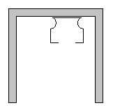 Schematisk ritning av en U-formad profil avsett för montering av gardinskena.