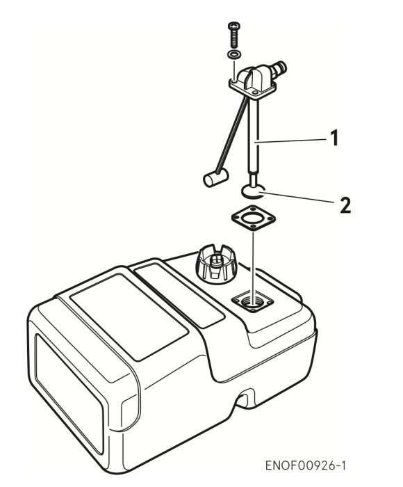 Illustration av komponenter för bränsletillförsel inklusive bränsletank och delar för bränslepump.