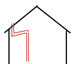 Schematisk bild som visar avloppsrörets felaktiga dragning från badrummet till vinden.