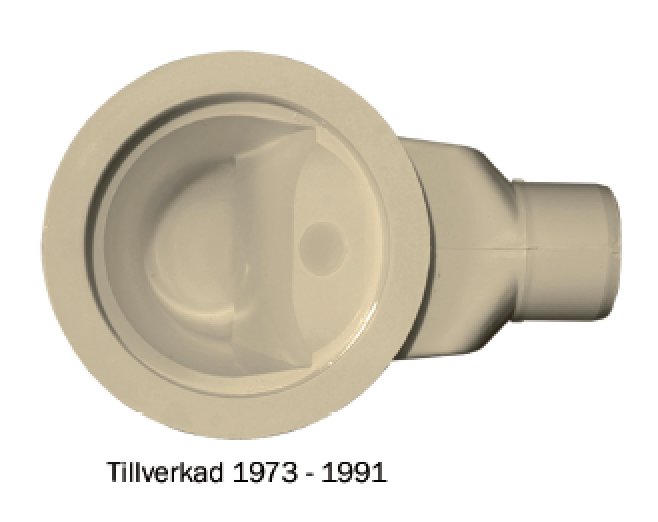 Beige Jafo-golvbrunn tillverkad mellan 1973-1991, klassisk design, ej detaljrik.