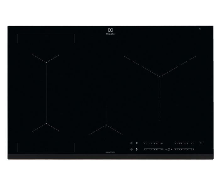 Svart Electrolux induktionshäll med synliga kokzoner och kontrollpanel.