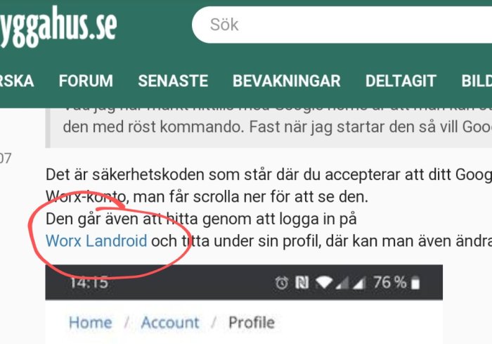 Skärmdump av en webbsida med en öppen dialogruta som visar sökvägen 'Home > Account > Profile'.