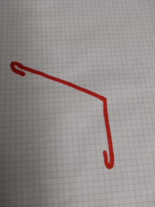 Röd bockad plåt med omslag på båda sidor mot vit bakgrund med rutnät.