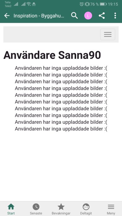 Skärmbild av användarprofil på forum med upprepade meddelanden om att bilder saknas.