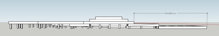 Illustration av en altankonstruktion på ben med måttangivelser.