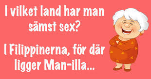 Illustration av tecknad äldre kvinna med en skämtsam text om Filipinerna och Manilla.