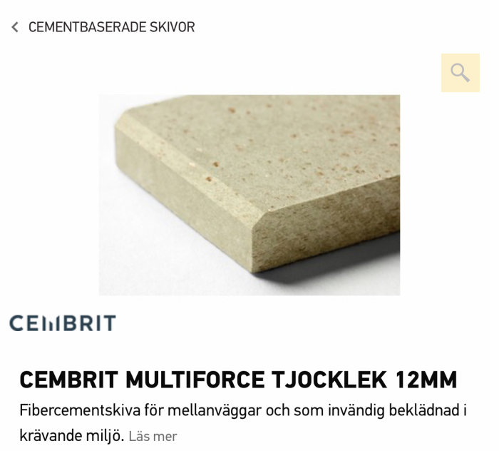 Närbild på en beige 12 mm tjock Cembrit fibersementskiva för byggprojekt.