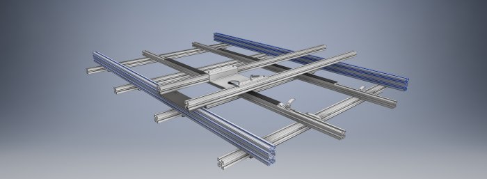 3D-rendering av en komplex aluminiums millingjig med möjlighet till förlängning.