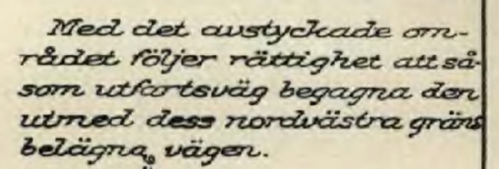 Gammalt dokument ur en avstyckningshandling med text om servitut för rättigheter på en fastighet från 30-talet.