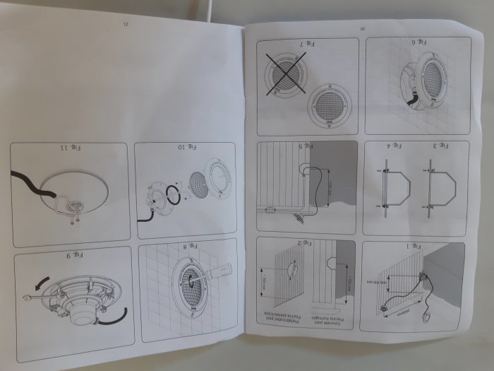 Instruktionsmanual som visar steg-för-steg montering av en pool-lampa.