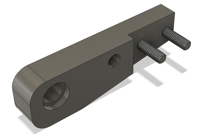 CAD-modell av en halvmutter i stål med två utskjutande skruvar för reparation av svarv.