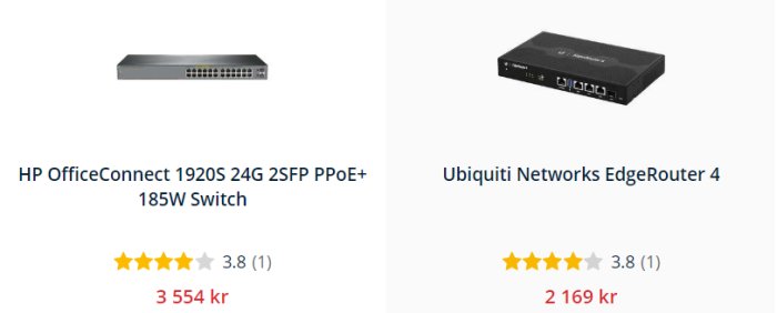 HP OfficeConnect switch och Ubiquiti EdgeRouter som nätverksutrustning.