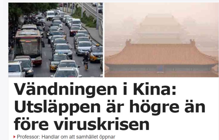 Trafikstockning i en stad i Asien och en suddig bild av tempel i smog.