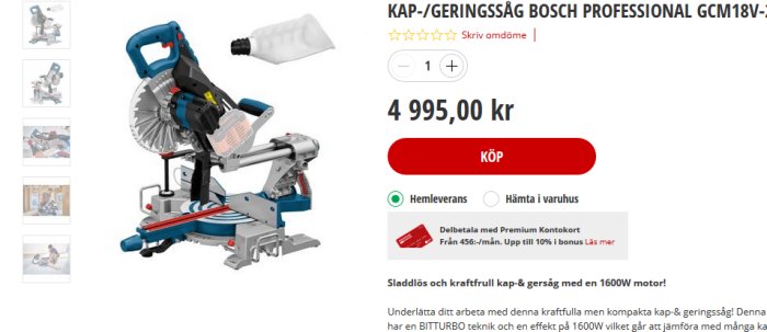 Kraftfull Bosch Professional GCM18V-216 kapsåg/gersåg för precision i snickeriarbeten.