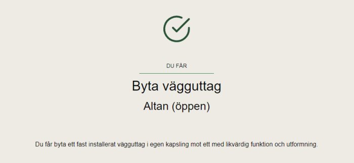 Skärmdump från Elsäkerhetsverkets hemsida visar att man får byta vägguttag på altanen.