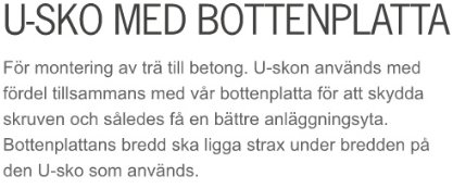 Utskrift från katalog med texten "U-SKO MED BOTTENPLATTA", förklarande text om montering till betong.
