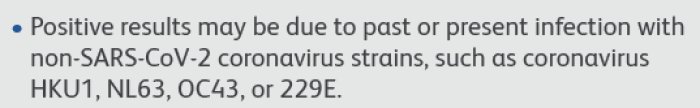 Textutdrag som förklarar positiva testresultat kan bero på andra coronavirusstammar än SARS-CoV-2.