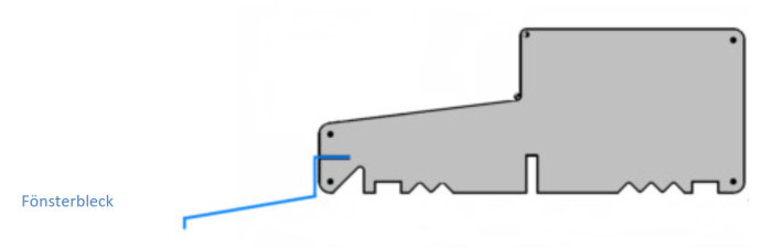 Diagram över ett fönsterbleck med markerad läpp där skruven ska fästas, indikerande monteringsdetaljer.