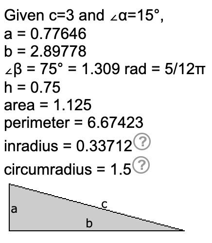 Beräkning av geometriska mått för en triangel som illustrerar lutningen och dimensionerna för en markisinstallation.