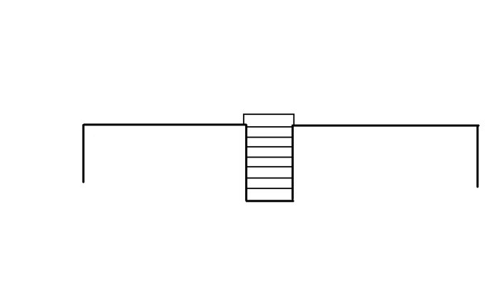 Enkel Paint-skiss som visar en stödmur med en central trappa mellan två platåer.