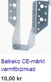 Balksko för byggprojekt, CE-märkt och varmförzinkad mot vit bakgrund med prisangivelse.