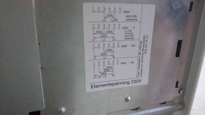 Elspis kopplingsschema med olika konfigurationer för elektrisk anslutning.