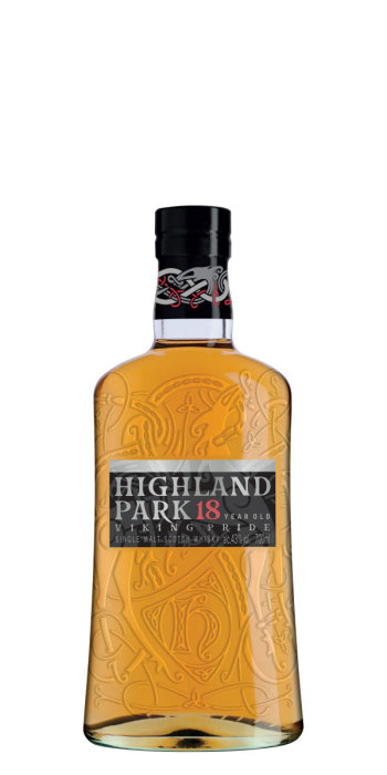 Flaska Highland Park 18 år gammal Single Malt Skotsk Whisky på vit bakgrund