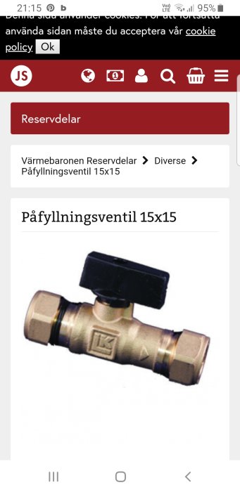 Påfyllningsventil 15x15 med inbyggd backventil för byggprojekt.