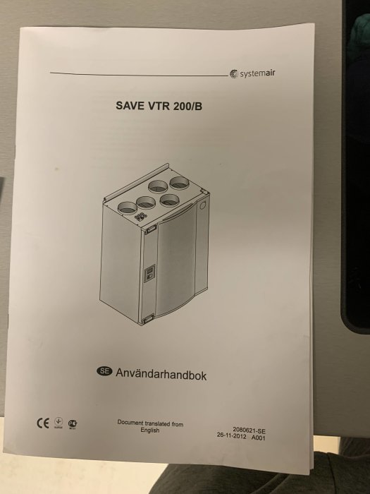 Användarhandbok för Systemair SAVE VTR 200/B FTX-anläggning.