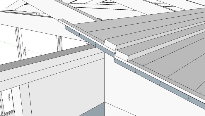 3D-modell av takskarv med TP20 profiler och dimensioner angivna, föreslagen plåtremsa och tätning illustreras.