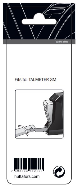 Illustration av reservdelsförpackning med den inre tungan där måttbandsänden fäster, märkt för TALMETER 3M.