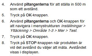 Textinstruktioner för inställning av avstånd och navigering i en menymenystruktur på en digital apparat.