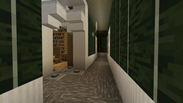 Inredningsdesign i en virtuell korridor med hyllor och trappor, skapad av Owlie_.