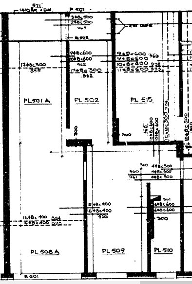 Planritning med markerade väggar och rum, PL 508 A och PL 509, där en vägg ifrågasätts för borttagning.