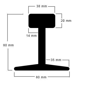 Schematisk illustration av en stålbalksprofil med angivna mått för dimensionering i en badrumsrenovering.