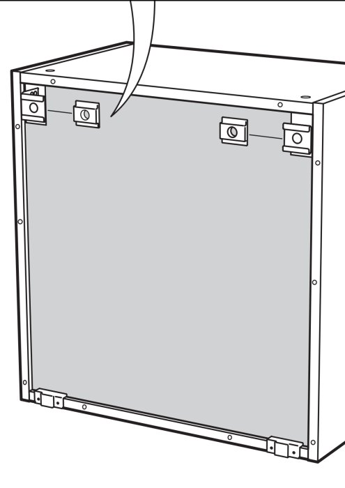 Illustration av insidan av ett IKEA köksskåp med korrekt monterade beslag som inte sticker ut.