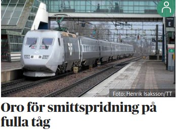 Tåg på station illustrerar oro för smittspridning på fulla tåg.